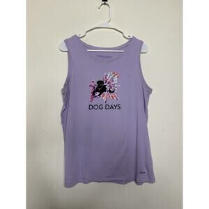 Life Is Good woman’s Large Purple Sleeveless Black Lab Dog Days Tank Top Cotton